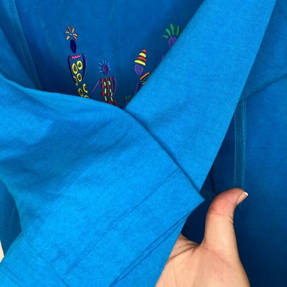 Johnny Was Vintage 90s Maxi T-Shirt Dress Teal Blue Embroidered Women & Children - Picture 6 of 14